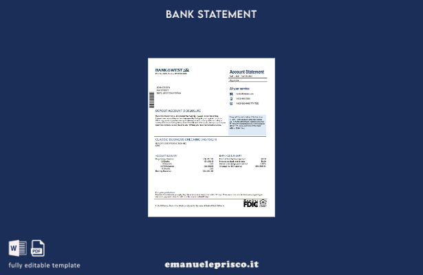 modello word di estratto conto della Banca della Cisgiordania in stile verificat